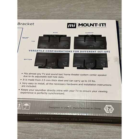 Mount-It Universal Sound Bar Mounting Bracket. Black- MI-SB39 33lb Max - Picture 4 of 5